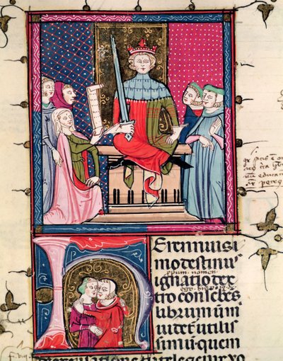 F.39r Conjugal Law，一名出庭的妻子，来自Fortiatum的Justiniani 作者 法语学校