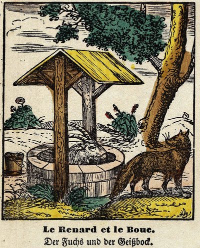 拉封丹的寓言：狐狸和善良。埃皮纳尔的图像，19世纪上半叶 作者 法语学校
