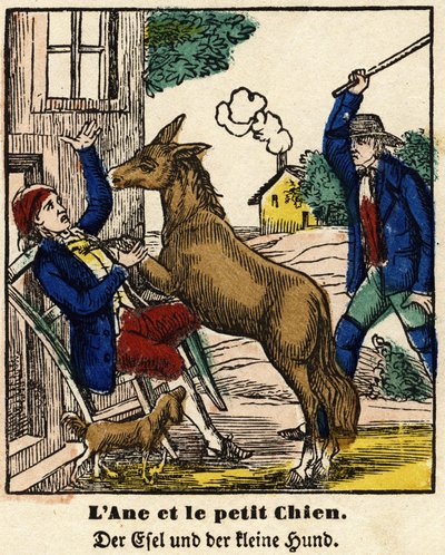 Fables of La Fontaine: the donkey and the little dog. Image of Epinal, first half of the 19th century 作者 法语学校