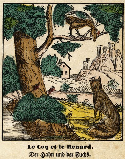 Fables of La Fontaine: the rooster and the fox. Image of Epinal, first half of the 19th century 作者 法语学校