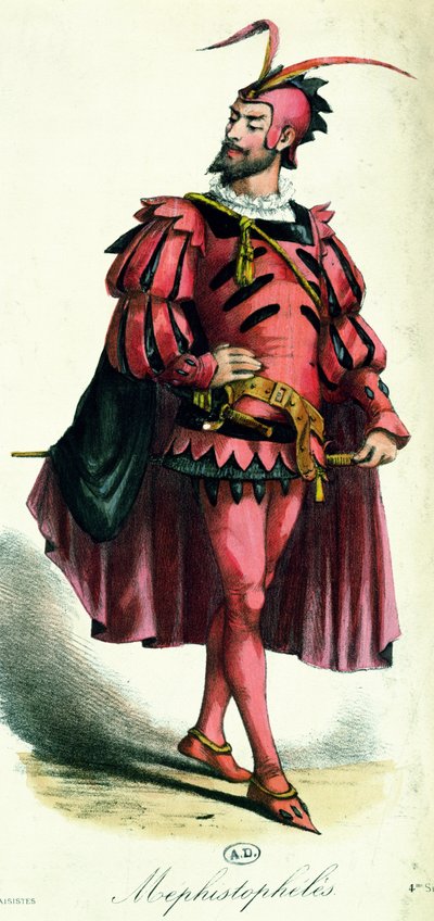 1885年，来自莱昂萨鲁特的LArt du Travestissement的Mephistopheles化装舞会服装 作者 法语学校