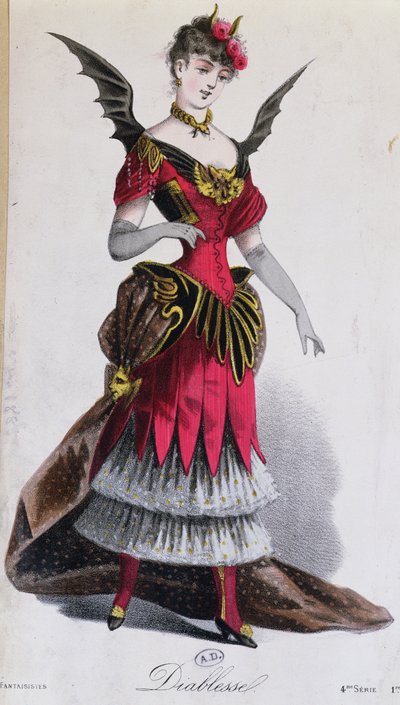 女性魔鬼的化装舞会服装，来自1885年Leon Salut的LArt du Travestissement 作者 法语学校