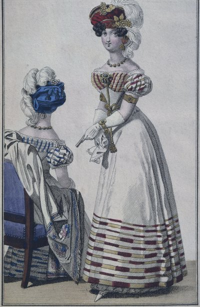 时尚板，巴黎，插图来自The Little Courrier des Dames，c.1820（彩色雕刻） 作者 法语学校