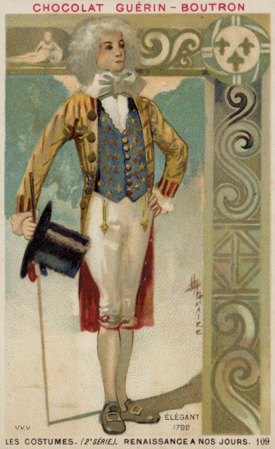 穿着时髦的男士，1792年 作者 法语学校