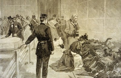 1897年5月4日，在巴黎巴扎尔·德·夏利特（Bazar de la Charite）发生大火：灾难发生后，在工业宫（Palais de l&39;Industrie）上，遇难者家属识别了受害者 作者 法语学校