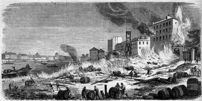 1860年8月5日贝西葡萄酒仓库的火灾。1860年8月11日《世界画报》第174期上的版画。 作者 法语学校