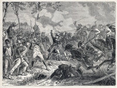 第一联盟。1793年10月16日，拉撒路-尼古拉-玛格丽特-卡诺（1753-1823）在瓦蒂涅战役中反对法军与奥军作战。 作者 法语学校