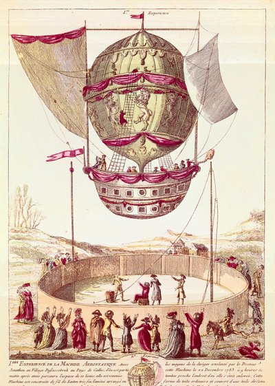 热气球的首次飞行，1783 年 12 月 22 日，威尔士德弗塞斯布鲁克（石版画 作者 法语学校