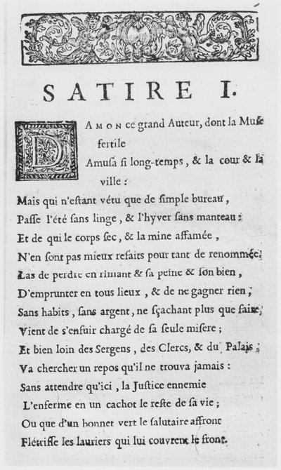 Nicolas Boileau的第一页，名为Boileau-Despreaux，于1685年出版 作者 法语学校