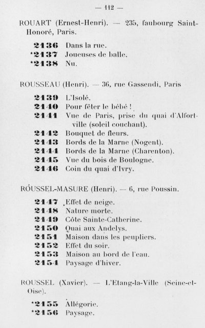 首次参加Douanier Rousseau参加沙龙des Independants，目录，第112页，巴黎，1905年 作者 法语学校