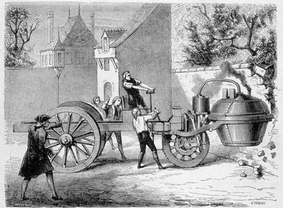 First steam car (the fardier) tried by the inventor Cugnot, inside the Arsenal, Paris 作者 法语学校