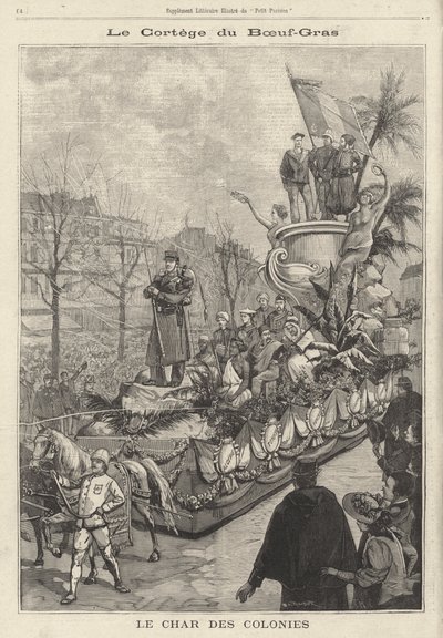 法国巴黎 Boeuf Gras 狂欢节游行中的殖民地漂浮物（版画） 作者 法语学校