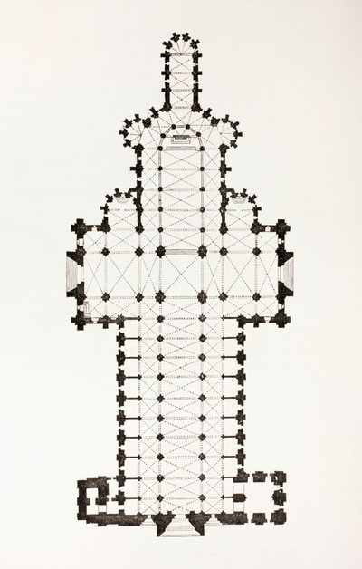 位于法国鲁昂的13世纪ogive Notre Dame大教堂风格的平面图，来自Les Arts au Moyen Age，1873年出版 作者 法语学校