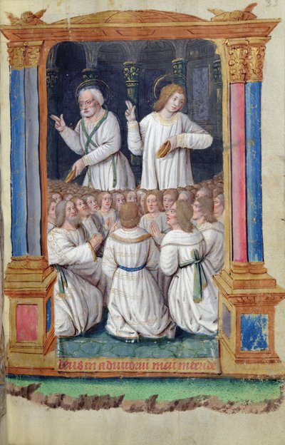 Fol.33r圣彼得和圣约翰劝告忠诚，来自Heures a lUsage de Rome 作者 法语学校