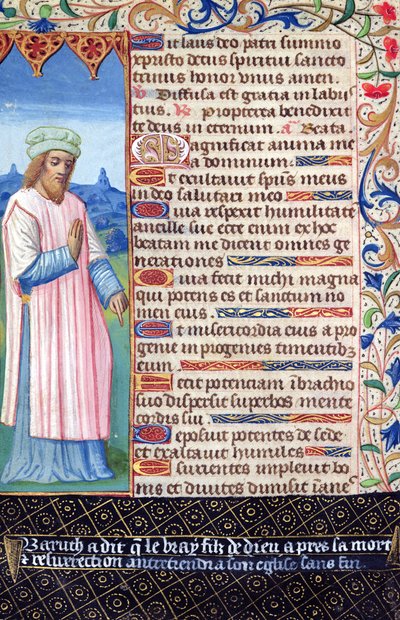 Fol.36v Magnificat的文字，带有Baruch的肖像，来自Heures a lUsage de Rome 作者 法语学校