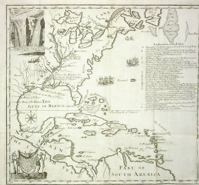 北美大西洋沿岸的折叠地图，1714年 作者 法语学校