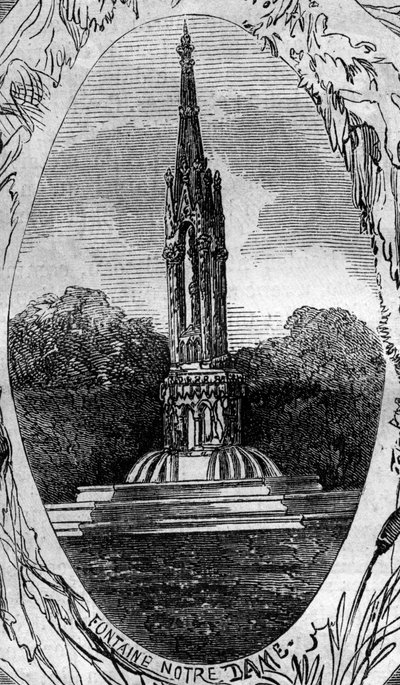 巴黎的喷泉：圣母院喷泉（Notre Dame Fountain）景观（约1845年）。2月22日《世界画报》第254期上的版画 作者 法语学校