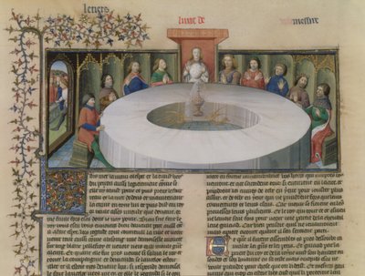 Fr.120 f.524v来自兰斯洛特故事的圆桌骑士，来自La Quite de Saint Graal 作者 法语学校