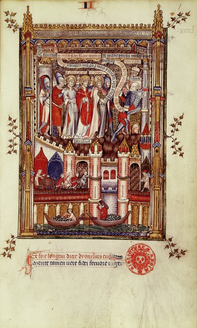 2092年f.1第一次审讯圣丹尼斯和他的同伴Sisinnius，来自Vie de St. Denis，1317 作者 法语学校