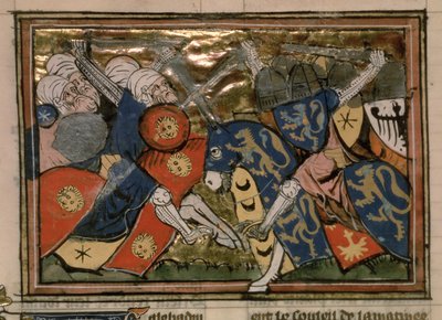 Fr 22495 f.235v，1187年的耶路撒冷战役，来自Le Roman de Godefroi de Bouillon 作者 法语学校
