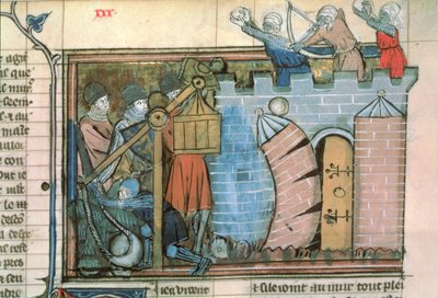 Fr 22495 fol.30十字军东征期间攻击城镇，来自Le Roman de Godefroi de Bouillon 作者 法语学校