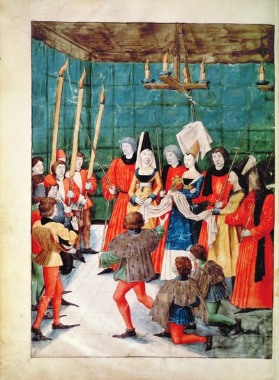 Fr 2692 f.70v女王为Loure des Tournois de Rene dAnjou颁发马术比赛奖，c.1488-89 作者 法语学校