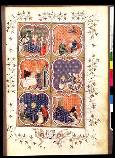 Fr 2813 f.265来自圣路易斯生活的六个场景（1215-70），来自Grandes Chroniques de France，1375-79 作者 法语学校
