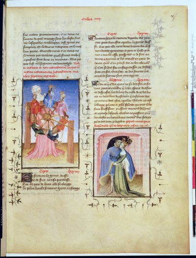 Fr 606 f.35“财富之轮”和“世界狂欢的背叛”，来自Lepitre dOthea，由Epitre Master，由Jean de Berry收购c.1405 作者 法语学校