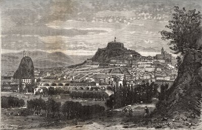 法国，奥弗涅，上卢瓦尔省（43），勒普伊-恩维莱（Le-Puy-en-Velay）--在V.A. Malt-Brown的 "La France illustree: geographie, histoire, administration statistique "中雕刻。 作者 法语学校