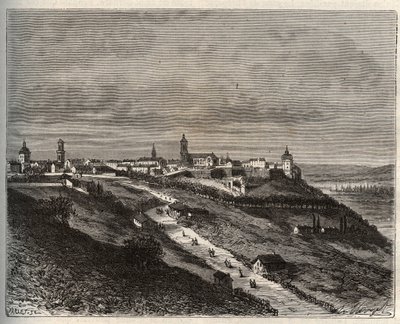 法国，香槟-阿登省，上马恩省（52），朗格尔--在V.-A. Malt-Brown的 "La France illustree: geographie, histoire, administration statistique "中的雕刻，1884。 作者 法语学校
