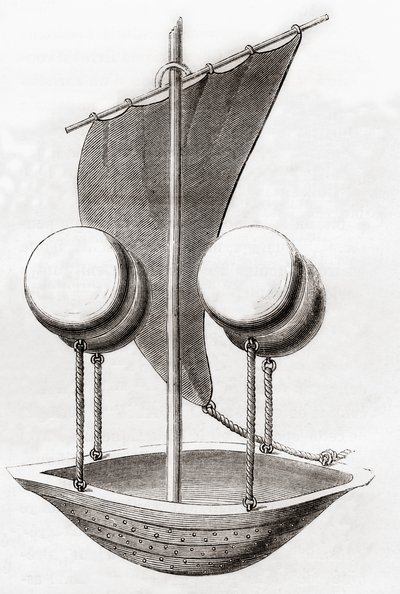 Francesco Lana de Terzi 的飞行船概念 c.1670，来自“Les Merveilles de la Science”，出版于 1870 年（石版画） 作者 法语学校
