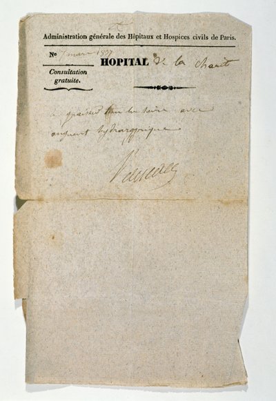 1837年3月7日在巴黎的Hopital de la Charite免费开具处方药 作者 法语学校