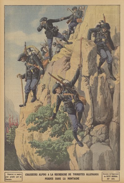 法国Chasseurs Alpins寻找在阿尔卑斯山迷路的德国游客（彩色石版画） 作者 法语学校