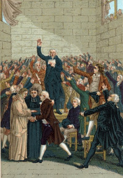French Revolution (1789-1799).The Oath of the Jeu de Paume in Versailles on 20 June 1789 in the middle of Jean Sylvain Bailly (1736-1793). 作者 法语学校