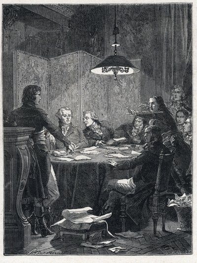法国大革命。公共拯救委员会会议，这是国民大会在1793年建立的革命政府。 作者 法语学校