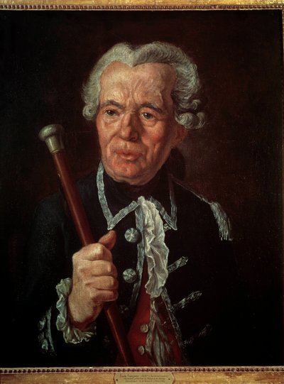 法国大革命：“巴士底狱总督伯纳德·勒内侯爵（Bernard-Rene）乔丹·德劳奈（1740-1789）肖像”法国画派绘画。 18世纪。 作者 法语学校