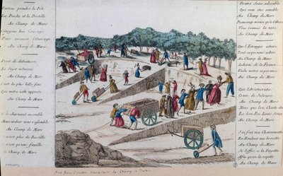 法国大革命：1789 年巴黎香榭丽舍大街的工人们。巴黎，卡纳瓦罗博物馆 作者 法语学校