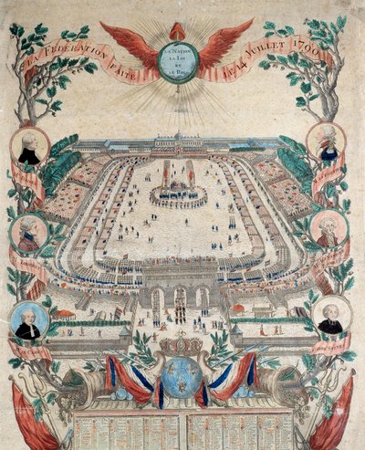 法国大革命：1790 年 7 月 14 日在香榭丽舍大街举行的全国联邦庆典。1790 年的版画。巴黎，国家档案馆 作者 法语学校
