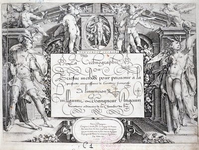 法国书法。技术图，1599年左右由Guillaume the Gangneur创作的正面插图。巴黎市历史图书馆。 作者 法语学校