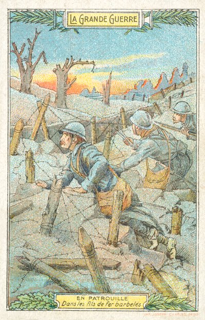 Patroli Prancis di antara kawat berduri, Perang Dunia I (chromolitho) 作者 法语学校