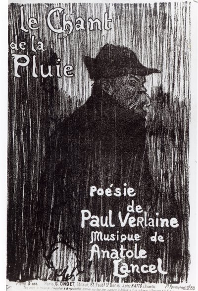 1844年Paul Verlaine的一首诗中乐谱Le Chant de la pluie的封面 作者 法语学校