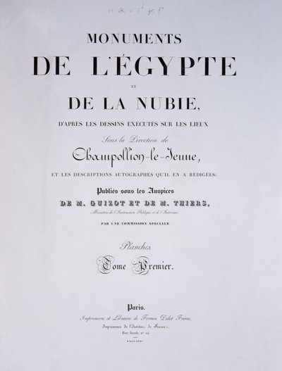 1835年由Firmin-Didot在巴黎出版的第一卷纪念碑de lEgypte et de la Nubie的主题 作者 法语学校