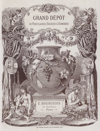 Grand Depot de Porcelaines, Faiences et Verreries 目录的卷首画（彩色石版画） 作者 法语学校
