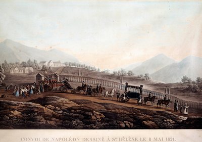 拿破仑一世（1769-1821 年）前往圣赫勒拿岛的 Funebre 车队 1821 年 5 月 8 日 1830 年左右的雕刻 艾克斯岛，拿破仑博物馆 作者 法语学校