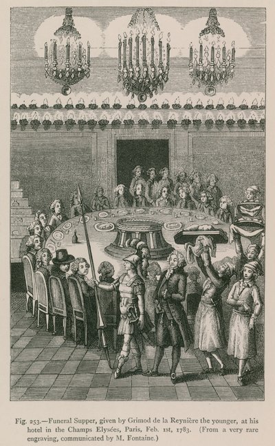 葬礼晚餐，由Grimod de la Reyniere the Younger在他位于巴黎香榭丽舍大街的酒店，1783年2月1日 作者 法语学校