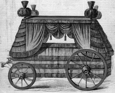 拿破仑一世皇帝（1769-1821）的葬礼战车，由英国女王维多利亚一世在1858年提供给拿破仑三世的圣海伦（Saint Helene）。1858年9月25日《世界画报》第76期上的版画。 作者 法语学校