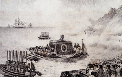 拿破仑一世的葬礼：离开圣赫勒拿岛--莱维利的绘画，载于圣莫里斯先生的《拿破仑葬礼的历史画》，约1851年。 作者 法语学校