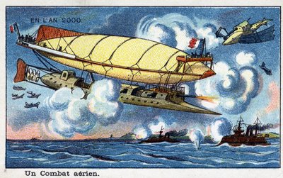 未来之日。19世纪对2000年的展望--"2000年 "系列：空中战斗--维勒马德的彩色石版画 作者 法语学校