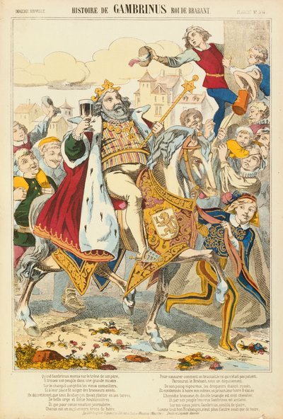 Gambriunus，传奇的法兰德斯国王，由Verlag Haguenthal，Pont-a-Mousson，1860年出版的大报 作者 法语学校