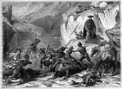 General Jean Baptiste, Baron Franceschi (Franceschi-Delonne) 1766-1813, stops during an ambush, not far from Zamora in Spain, strained by supporters of the defroque monk El Capuchino in 1809 - in “History of the empire following the history of the consulat 作者 French School